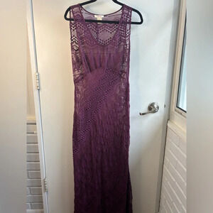 Sundance 100% Silk Embroidered Wine‎ Slip Maxi Dress size 6 boho resort coastal